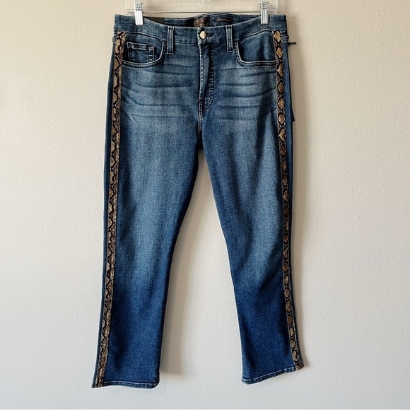 JEN7 x 7 For All Mankind NEW Ankle Straight Jean Faux Snake Skin Stripe Size 10